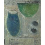VIVIENNE WILLIAMS mixed media on paper - entitled verso on Albany Gallery label 'Blue Jar, Green
