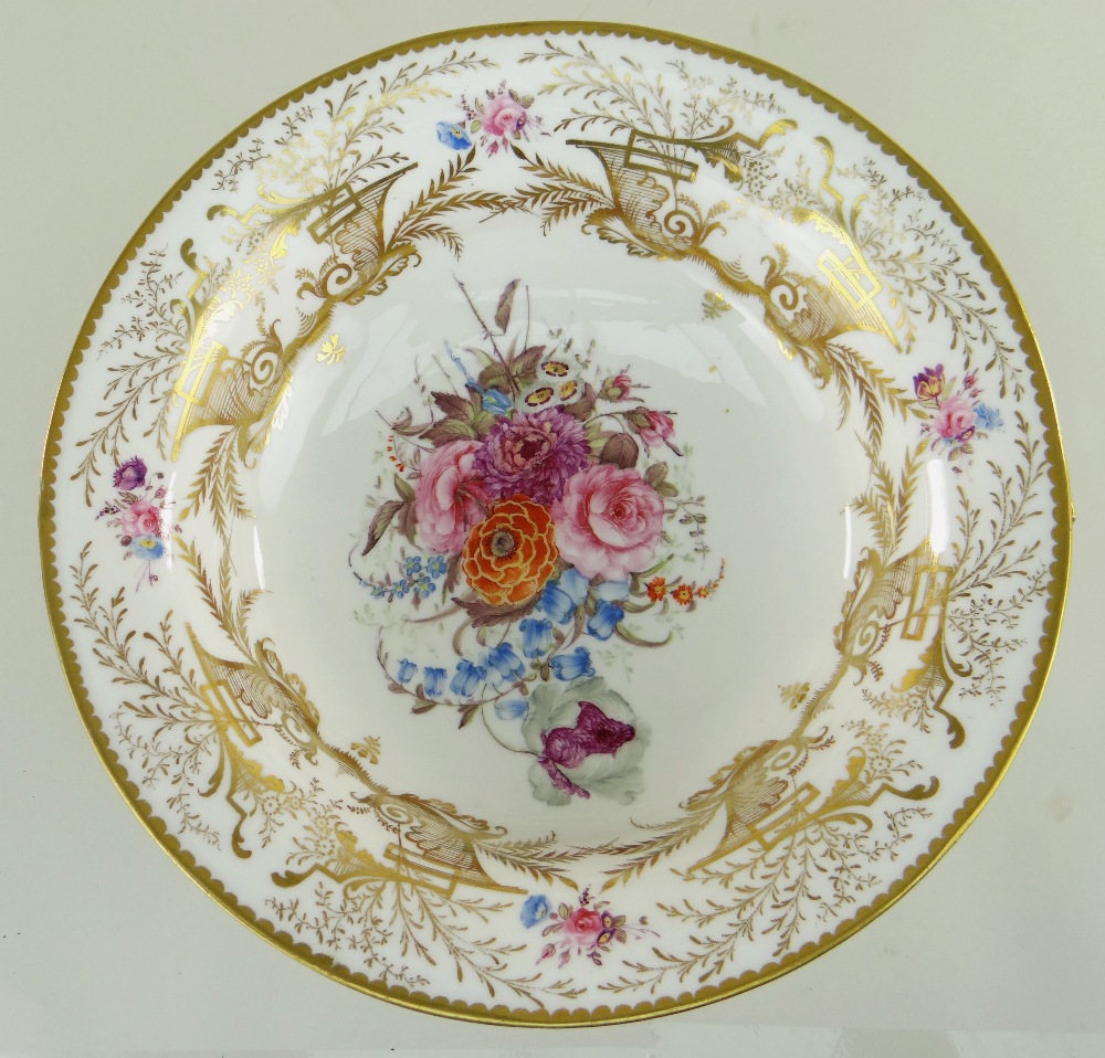 AN IMPRESSIVE SWANSEA GILDED & FLORAL PORCELAIN TAZZA circular based with flared body and twin - Image 2 of 5