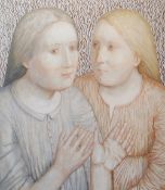 EVELYN WILLIAMS oil on canvas - two girls, entitled verso 'Friends' on Martin Tinney Gallery