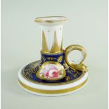 A RARE NANTGARW PORCELAIN TAPERSTICK circular based with dolphin handle and with stepped nozzle, the