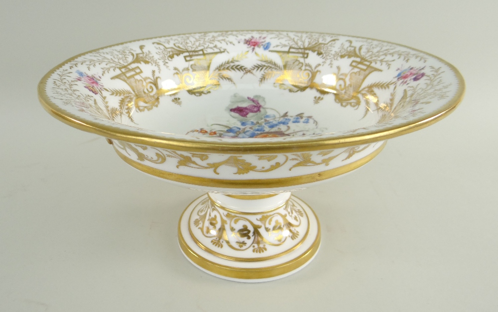 AN IMPRESSIVE SWANSEA GILDED & FLORAL PORCELAIN TAZZA circular based with flared body and twin - Image 3 of 5