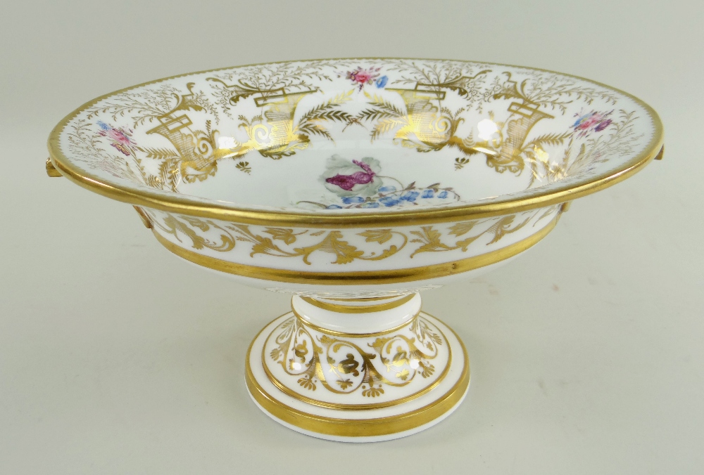 AN IMPRESSIVE SWANSEA GILDED & FLORAL PORCELAIN TAZZA circular based with flared body and twin