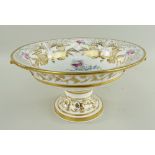 AN IMPRESSIVE SWANSEA GILDED & FLORAL PORCELAIN TAZZA circular based with flared body and twin