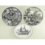 THREE SWANSEA DILLWYN POTTERY MONOCHROME TRANSFER PLATES comprising 'Women with Baskets', c.1824-