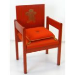 A 1969 PRINCE OF WALES INVESTITURE CHAIR by Lord Snowdon, built in stained beech and plywood with