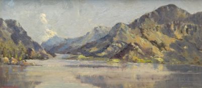 CHARLES WYATT WARREN early oil on board - titled verso 'Snowdon from Llyn Padarn' with artist's