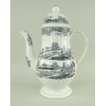 A RARE EARLY SWANSEA COFFEE POT IN THE TRANSFER KNOWN AS 'SMARTLY DRESSED SHEPHERD' circular based