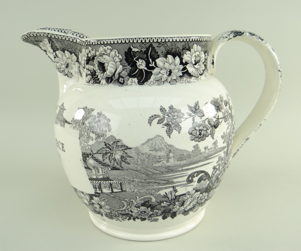 A SWANSEA CAMBRIAN POTTERY TRANSFER JUG IN THE SWISS VILLA PATTERN with dedication to CATHARINE - Image 2 of 4
