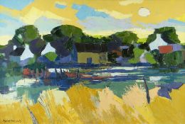GWILYM PRICHARD oil on canvas - French landscape with buildings in summer, circa 1990s, signed, 48 x