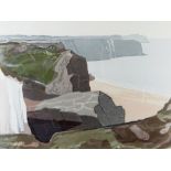 ARTHUR CHARLTON screenprint - dramatic South Wales coastal scene, entitled 'Gower Cliffs', signed