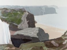 ARTHUR CHARLTON screenprint - dramatic South Wales coastal scene, entitled 'Gower Cliffs', signed