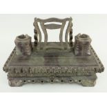 A NINETEENTH CENTURY DYFFRYN OGWEN SLATE DESK STAND of three-piece rectangular form, raised on