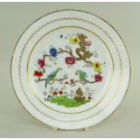 A SWANSEA PORCELAIN PLATE WITH 'PARAKEETS IN A TREE' PATTERN with both birds chained to a gnarled