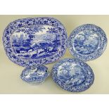 FOUR ITEMS OF SWANSEA POTTERY WITH 'LADIES OF LLANGOLLEN' TRANSFER comprising platter, stamped BB&I,
