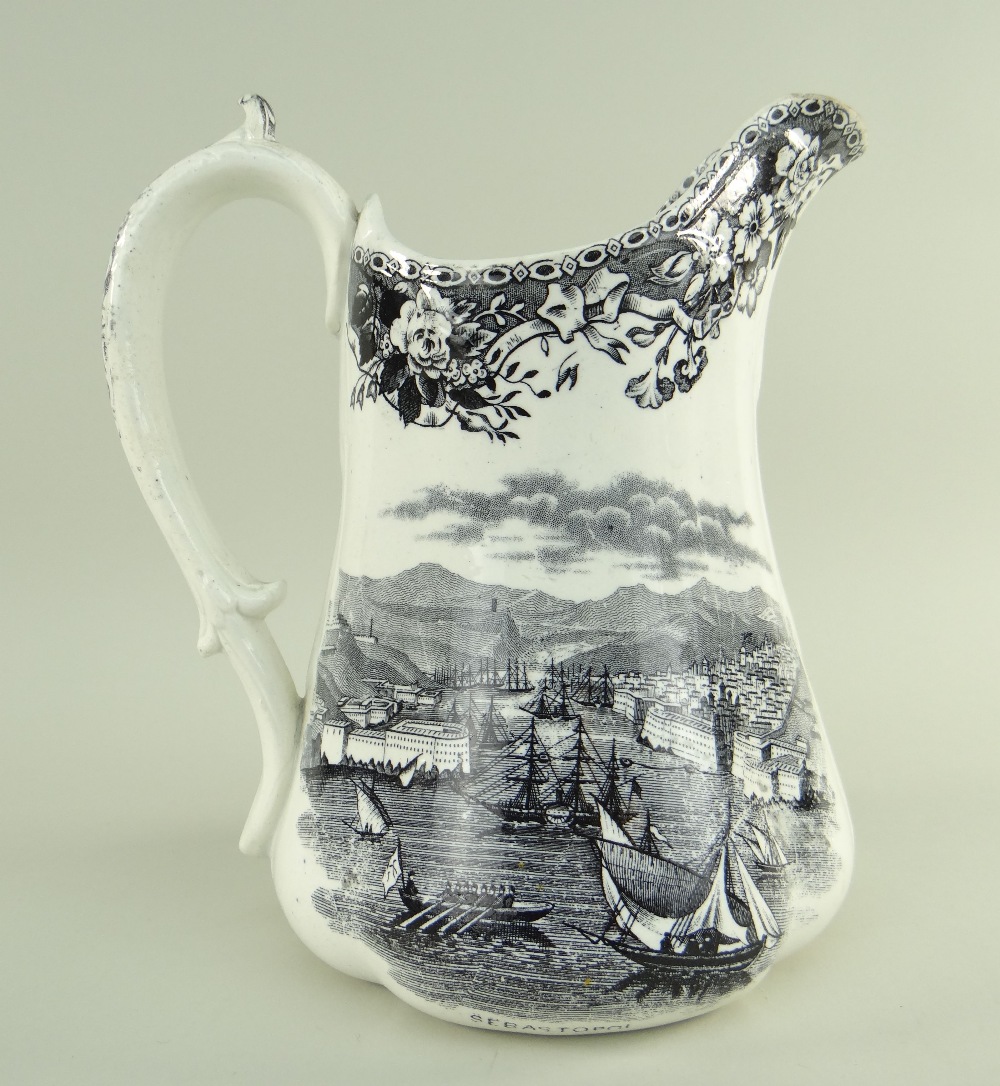 A POTTERY TRANSFER JUG COMMEMORATING THE CRIMEAN WAR attributed to Ynysmeudwy, of lobed form, having - Image 2 of 3