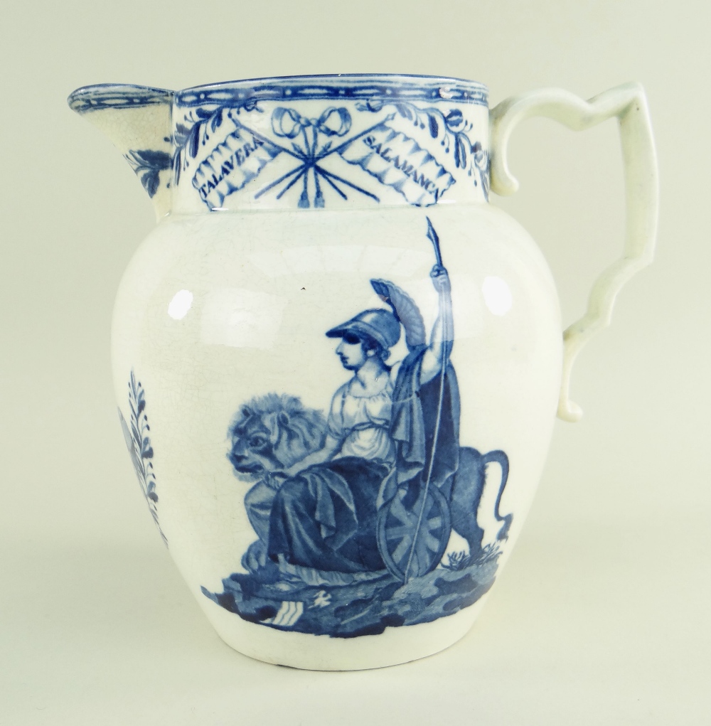 A RARE SWANSEA DILLWYN & CO POTTERY JUG TO COMMEMORATE WELLINGTON with scroll handle, transfer - Image 2 of 5