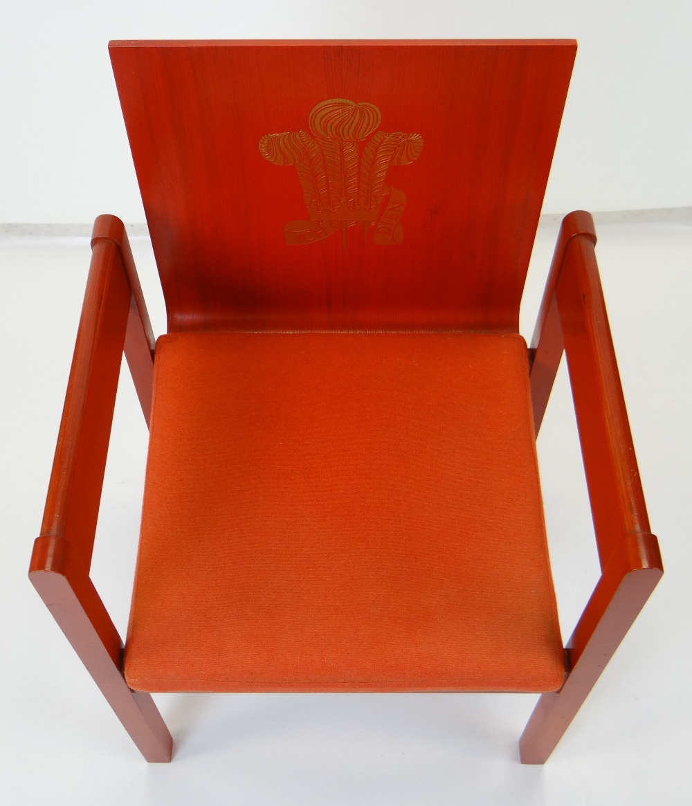 A 1969 PRINCE OF WALES INVESTITURE CHAIR by Lord Snowdon, built in stained beech and plywood with - Image 2 of 3