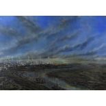 IWAN GWYN PARRY large watercolour - expansive industrial landscape, entitled verso on Martin