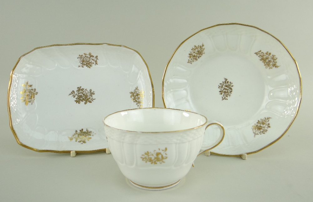 A SWANSEA PORCELAIN PART TEA SERVICE WITH BASKET WEAVE MOULDING comprising breakfast cup with