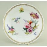 A SWANSEA PORCELAIN PLATE DECORATED BY HENRY MORRIS of non-moulded circular form, floral painted