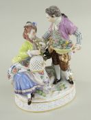 MEISSEN PORCELAIN FIGURAL GROUP OF LOVERS, model 'G22', the pair of figures dressed in 18th