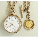 9CT GOLD OPEN FACED ROLEX POCKET WATCH engraved to inner cover 'To W. J. Samways Esq From His
