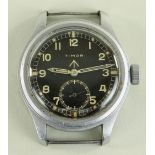 TIMOR WWII MILITARY ISSUE DIRTY DOZEN WRISTWATCH the black dial having luminous Arabic numerals