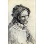 WALTER LANGLEY R.I., R.S.I. (1852 - 1922) charcoal sketch - head and shoulders study of an elderly