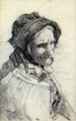 WALTER LANGLEY R.I., R.S.I. (1852 - 1922) charcoal sketch - head and shoulders study of an elderly