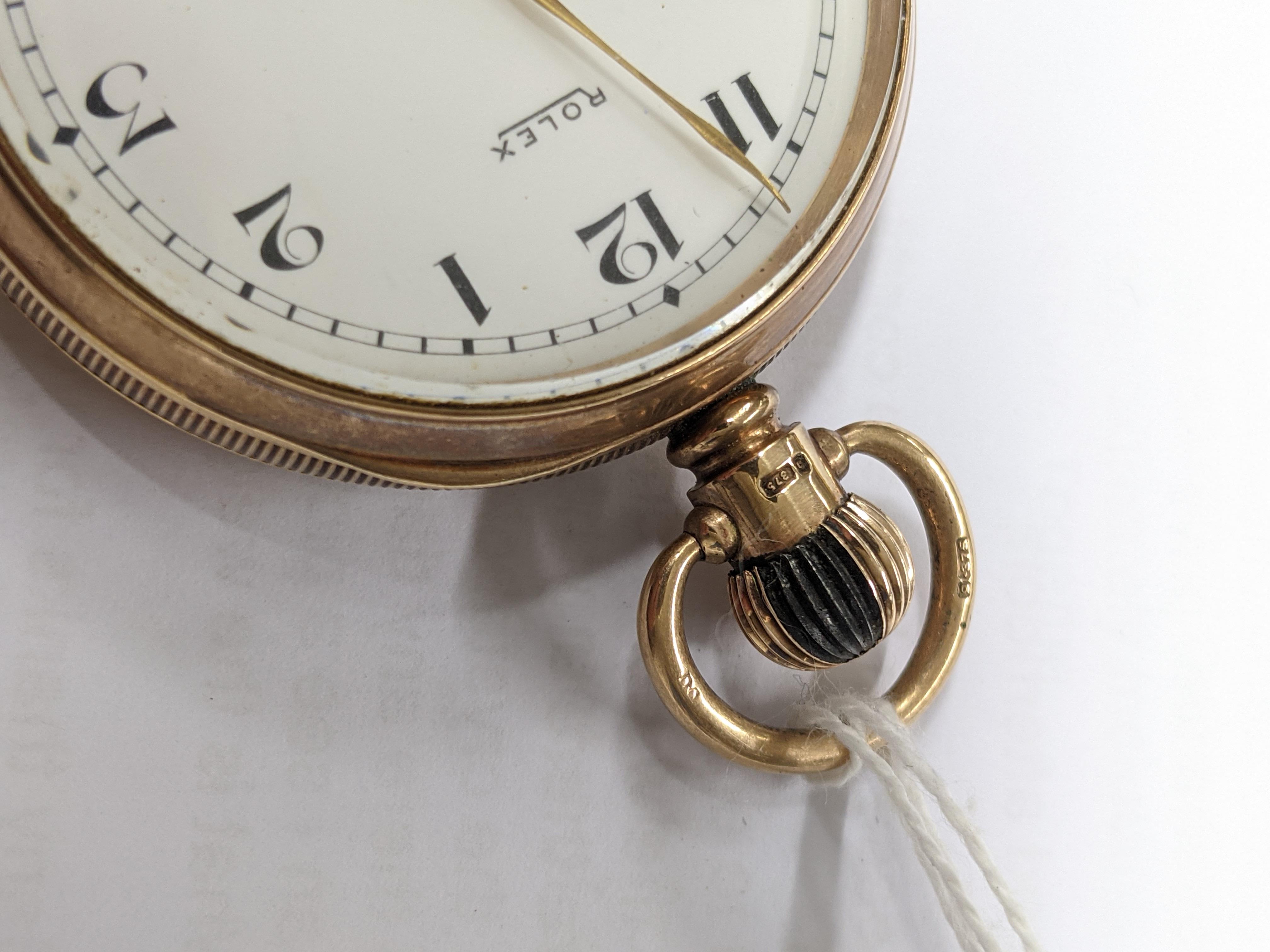 9CT GOLD OPEN FACED ROLEX POCKET WATCH engraved to inner cover 'To W. J. Samways Esq From His - Image 5 of 6