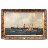 JOHN HENRY MOHRMANN (1857 - 1916) oil on canvas - depicting the cargo ship 'Reresby' with pilot