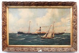 JOHN HENRY MOHRMANN (1857 - 1916) oil on canvas - depicting the cargo ship 'Reresby' with pilot