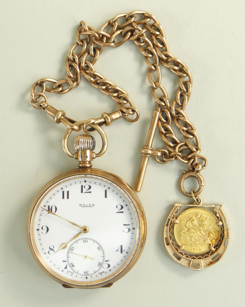 9CT GOLD OPEN FACED ROLEX POCKET WATCH engraved to inner cover 'To W. J. Samways Esq From His - Image 2 of 6