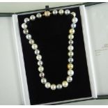 TAHITIAN SOUTH SEA PEARL NECKLACE with 18ct gold diamond set spherical ball clasp, 33 x 12-14mms