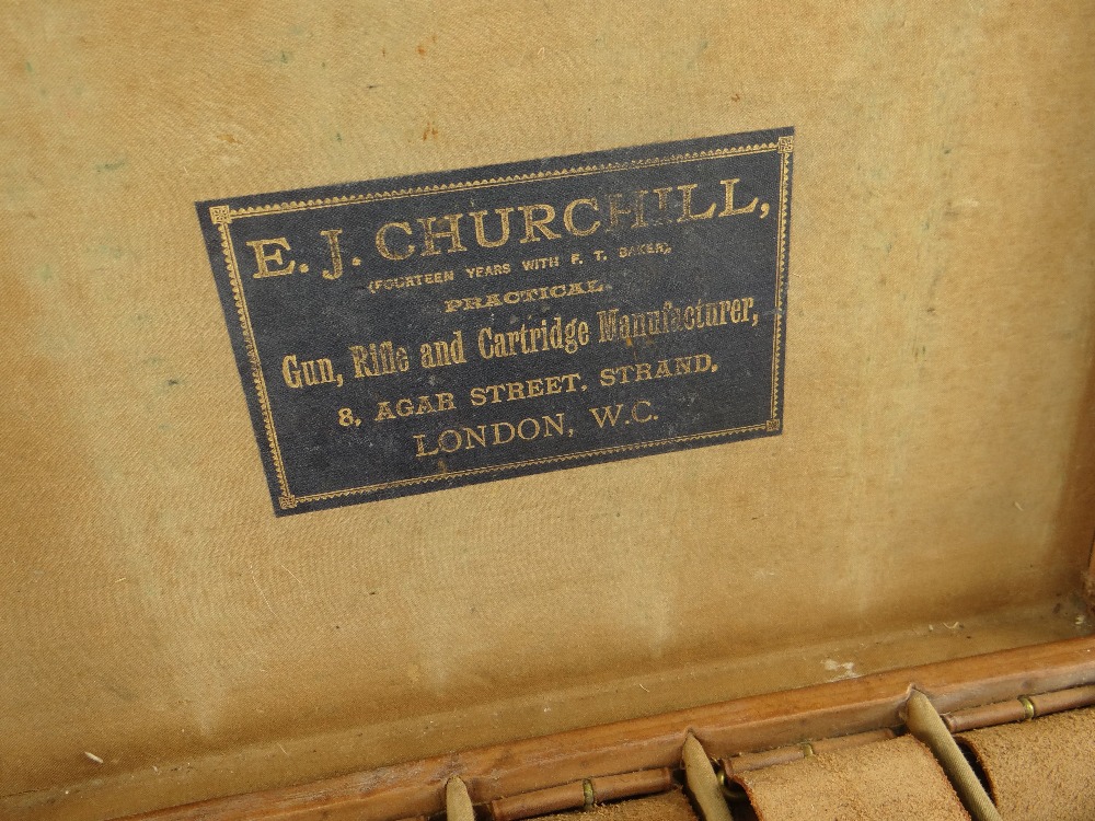 OF SHOOTING INTEREST: A LEATHER CARTRIDGE MAGAZINE BY E J CHURCHILL brass mounted, the interior - Image 4 of 7