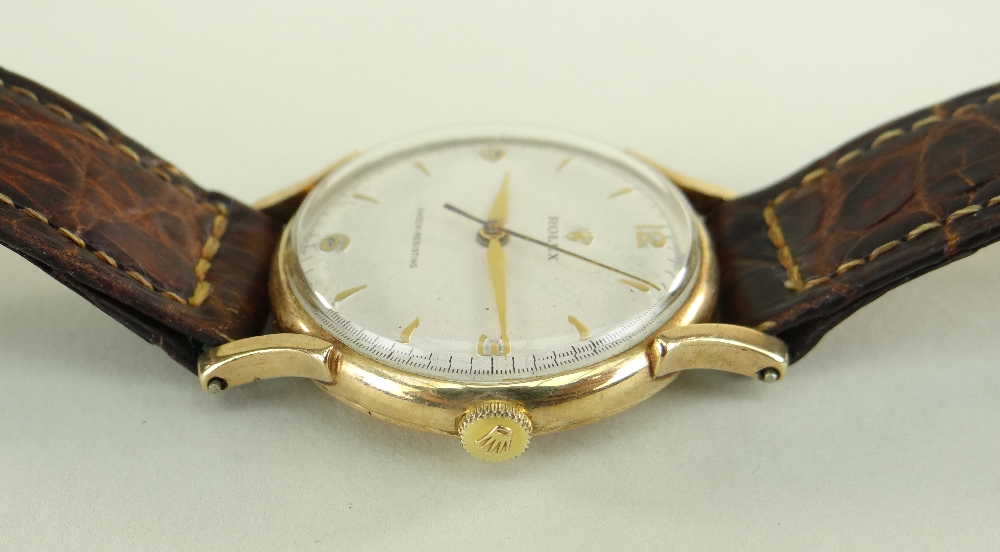 9CT GOLD ROLEX PRECISION WRISTWATCH, the silvered dial having raised gilt baton markers and Arabic - Image 4 of 5
