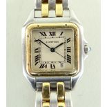 LADIES CARTIER PANTHERE BI-METAL WRISTWATCH in stainless steel and gold, square dial with Roman