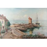 HENRY JOHN YEEND KING R.B.A. (1955 - 1924) oil on canvas - view of Lynton harbour, north Devon,