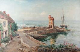 HENRY JOHN YEEND KING R.B.A. (1955 - 1924) oil on canvas - view of Lynton harbour, north Devon,