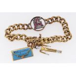 18CT GOLD CABLE LINK BRACELET with centrally mounted diamond and ruby initials 'A E' and two