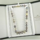 TAHITIAN SOUTH SEA PEARL NECKLACE with 18ct gold diamond set oval ball clasp, 33 mixed natural