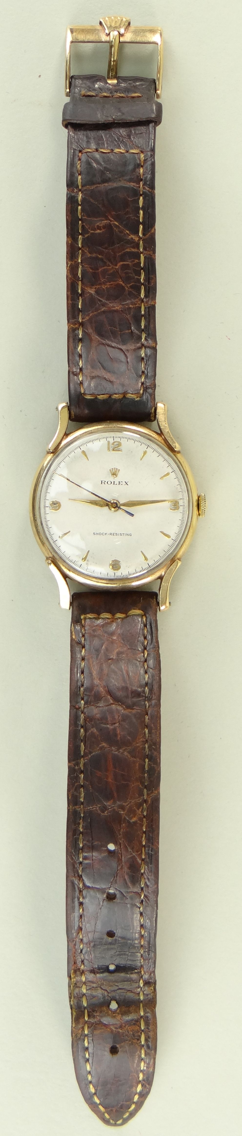 9CT GOLD ROLEX PRECISION WRISTWATCH, the silvered dial having raised gilt baton markers and Arabic - Image 2 of 5