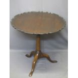 MAHOGANY & OAK BIRD CAGE TILT TOP TRIPOD TABLE, the 70cms diameter shaped edge top on a plain column