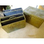 REPOUSSE BRASS LOG BOX & TWO MAGAZINE RACKS