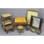 VINTAGE FURNITURE PARCEL to include firescreen with tapestry front, toilet mirror, tiled top