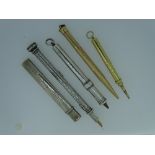 FIVE ANTIQUE S. MORDEN & CO ITEMS - 1 Gold Coloured propelling pencil; 1 Hallmarked Silver pencil