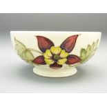 MOORCROFT COLUMBINE 16CMS D BOWL, cream ground on a circular foot (heavily crazed), 7.5cms H