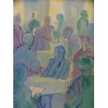 20TH CENTURY oil on canvas - crowd of people, 61 x 56cms