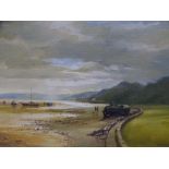 DAVID WESTON oil on board - peaceful seascape, Red Wharf Bay with boats and figures, signed, 24 x