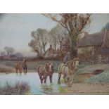 ALBERT HASELGRAVE watercolour - fine pastoral scene of a farmstead with distant church and four